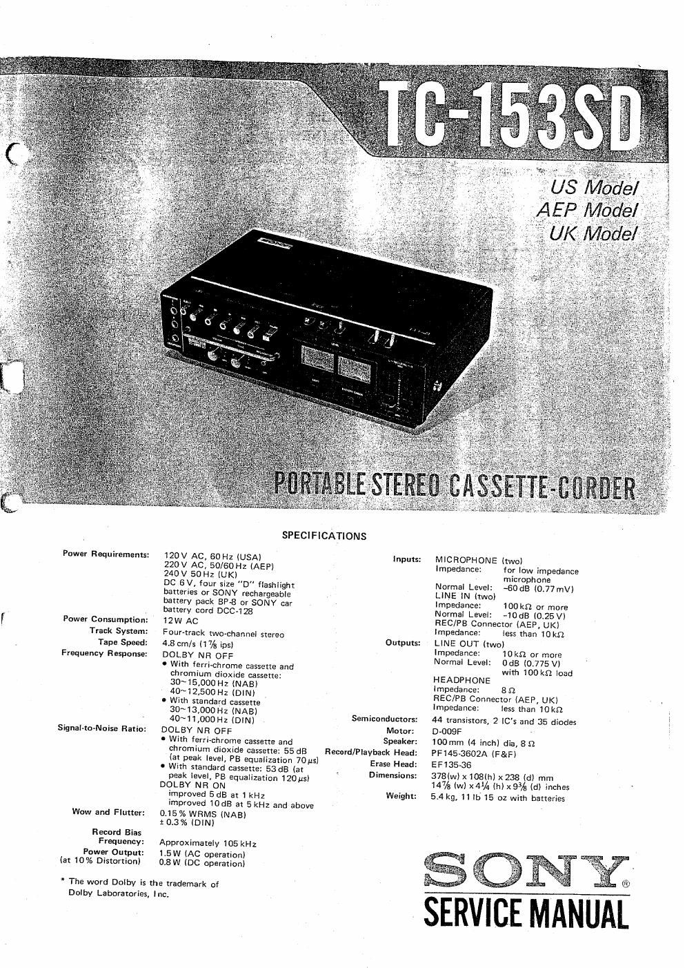 sony tc 153 sd service manual