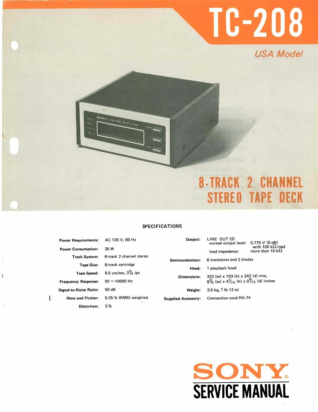 sony tc 208 service manual