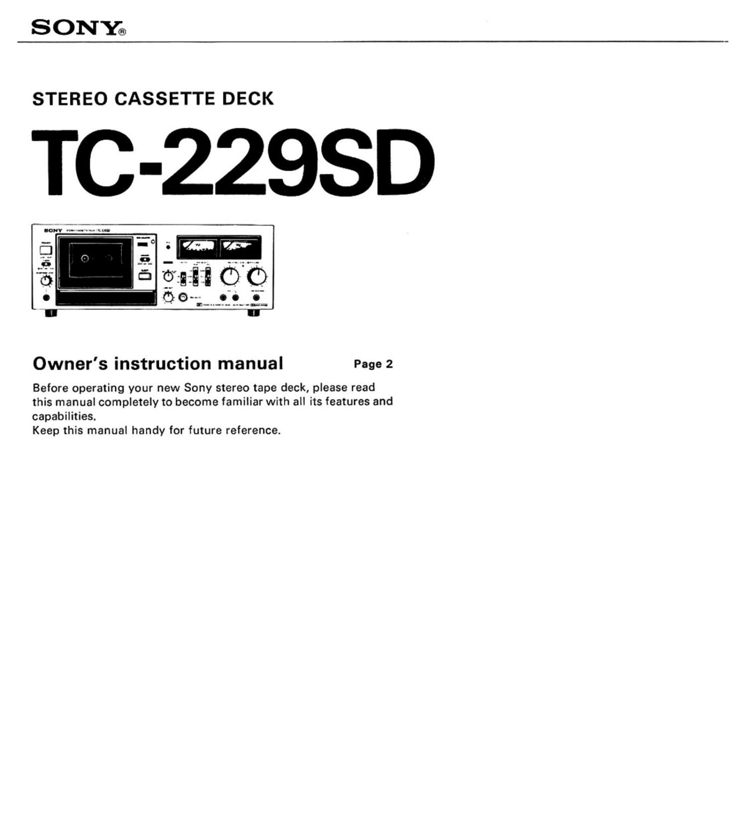sony tc 229 sd owners manual