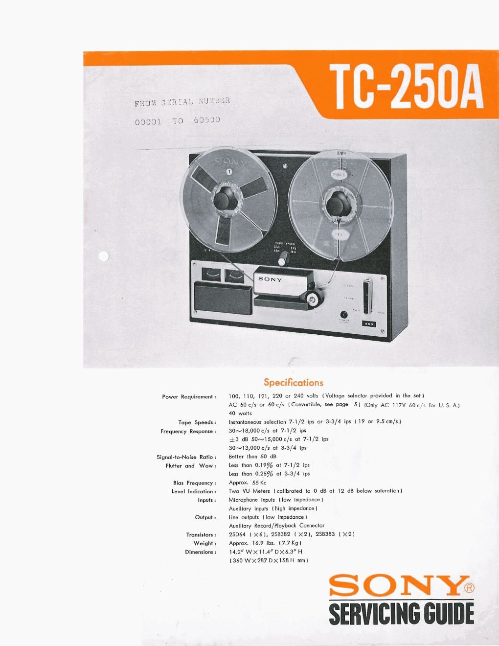 sony tc 250 a service manual