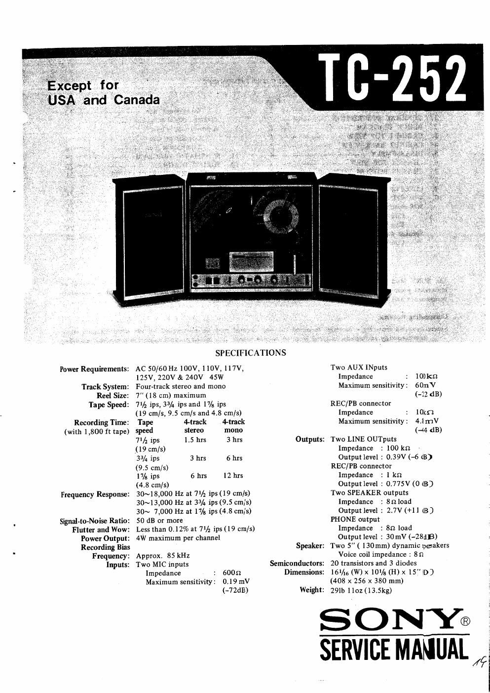 sony tc 252 service manual