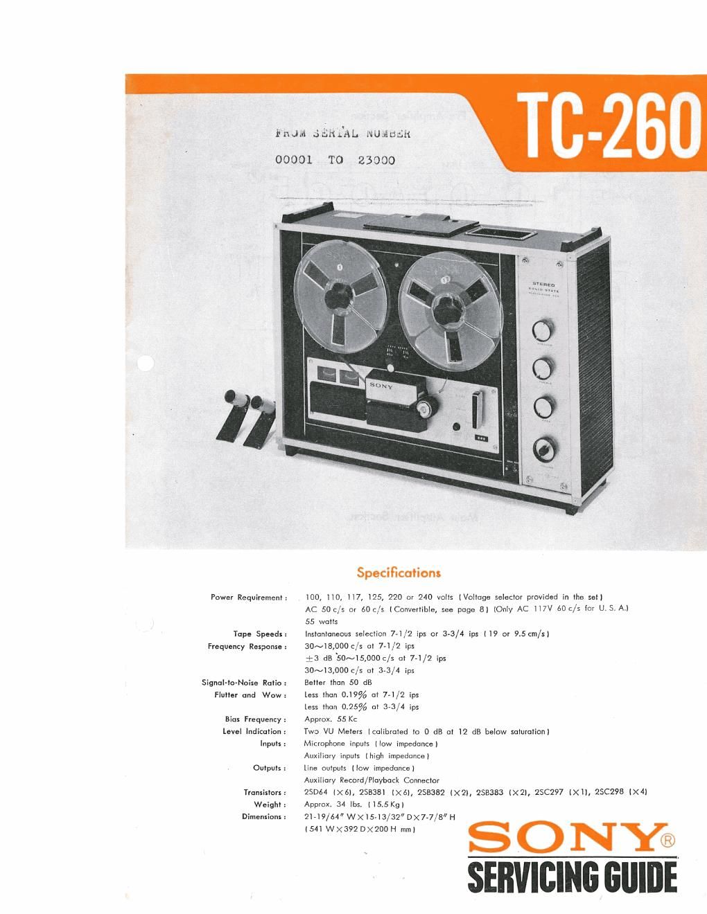 sony tc 260 service manual
