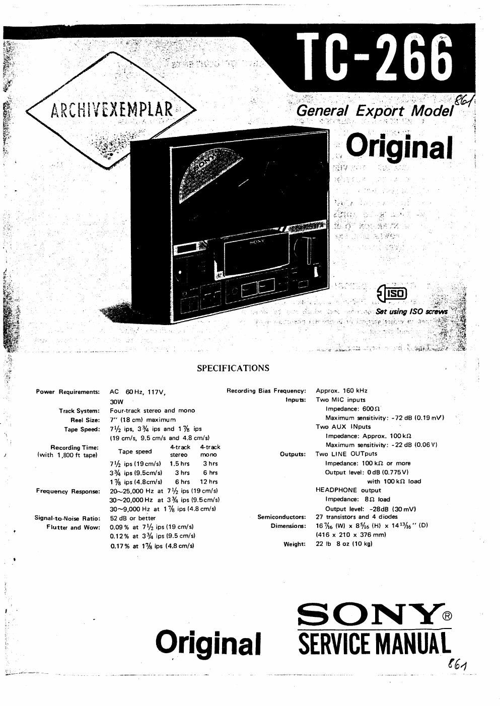 sony tc 266 service manual