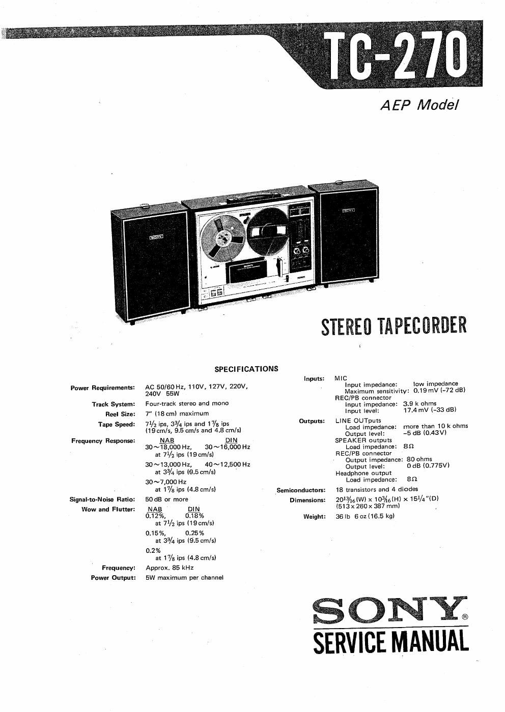 sony tc 270 service manual