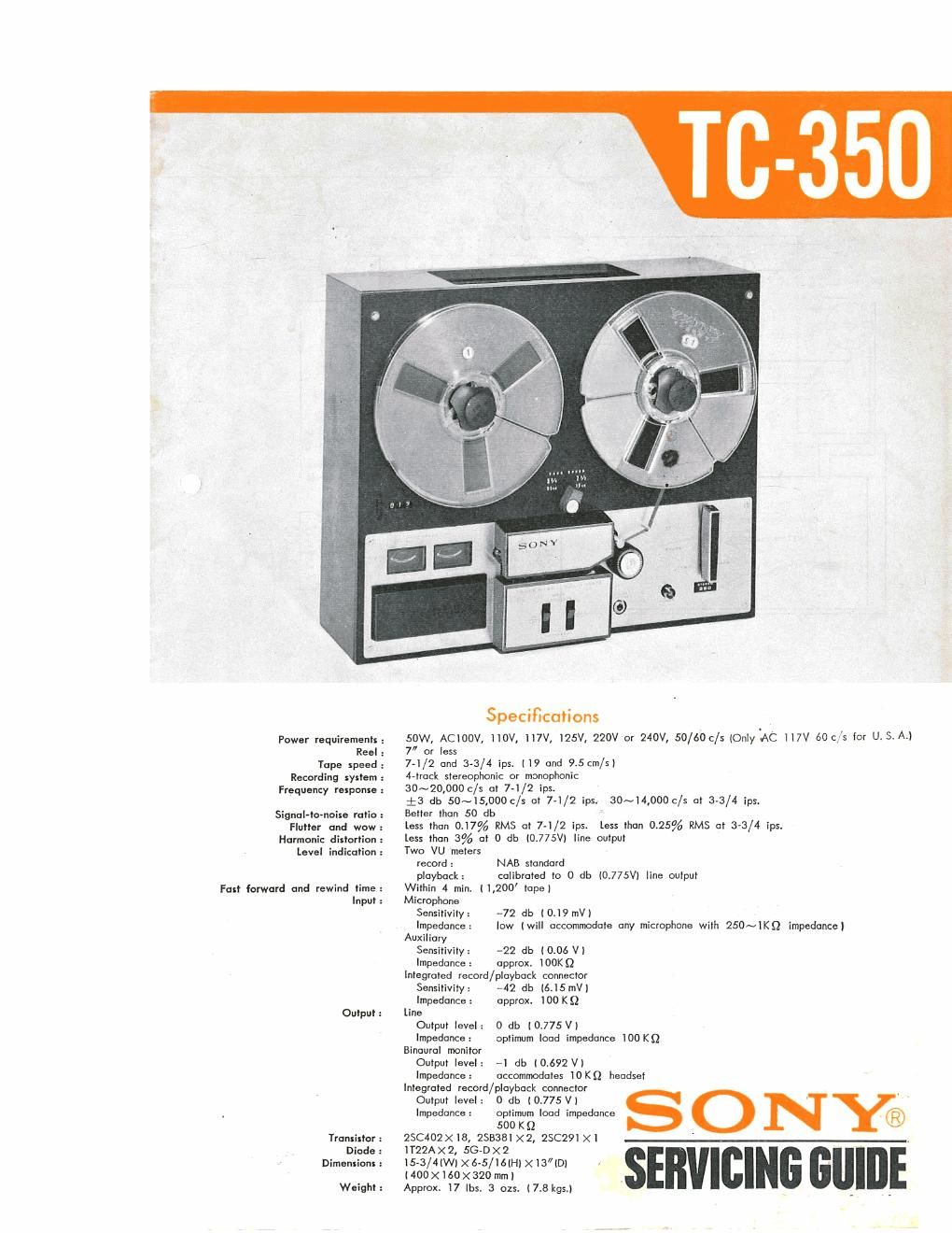 sony tc 350 service manual