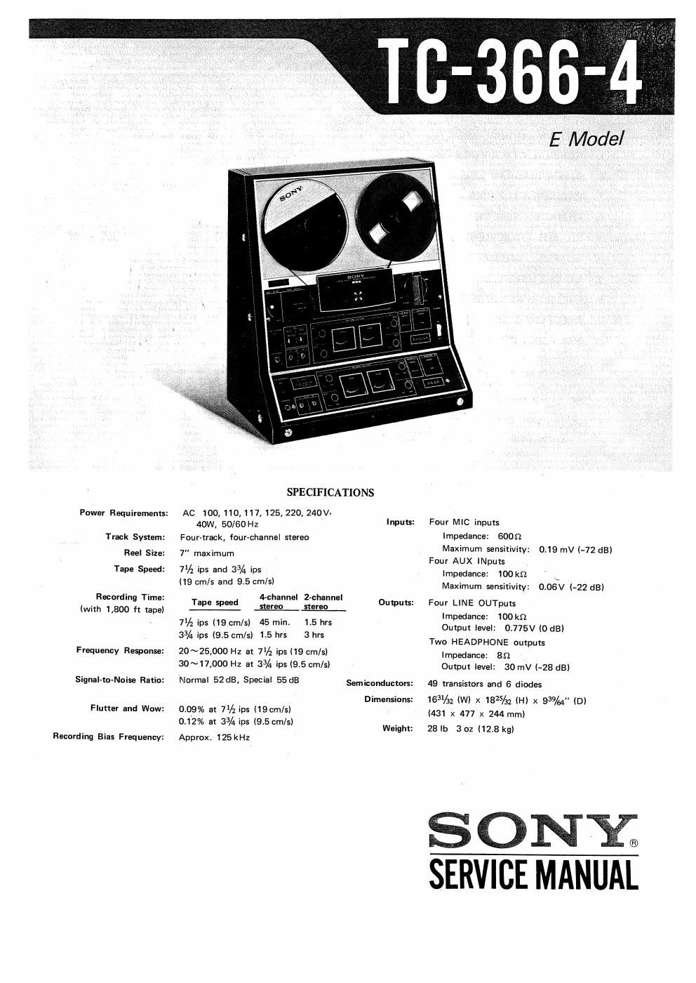 sony tc 366 4 service manual