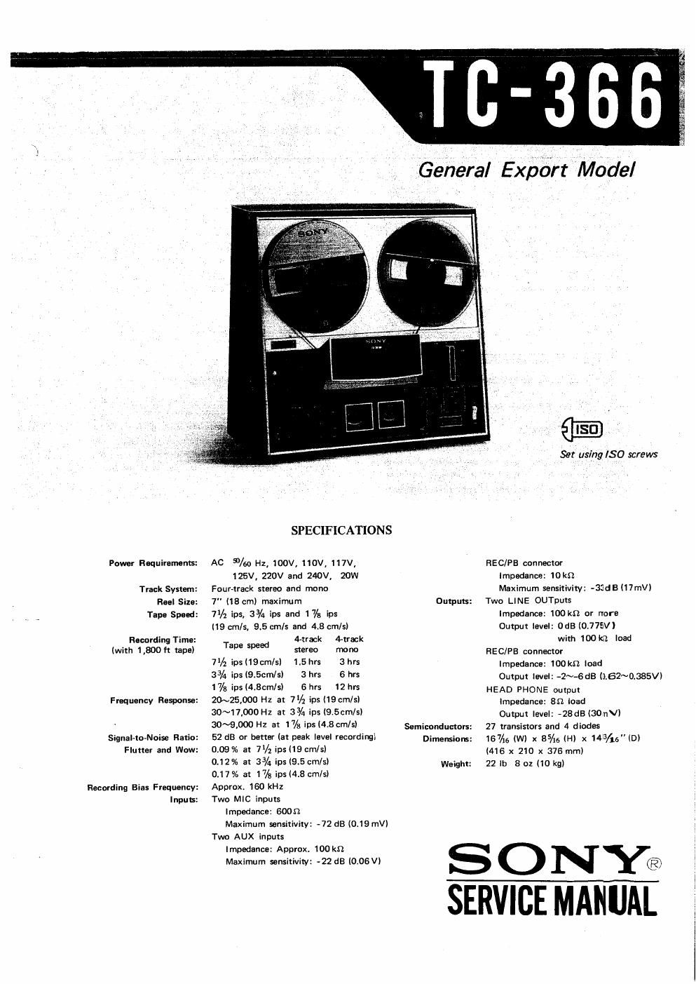 sony tc 366 Service Manual 2