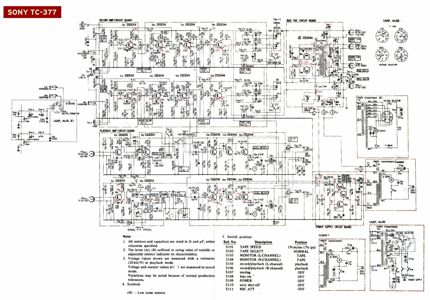 sony tc 377 schematic