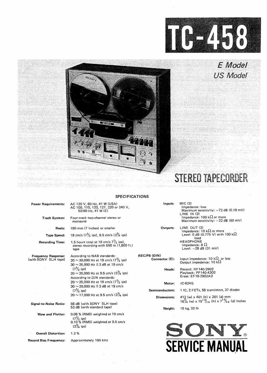 sony tc 458 service manual