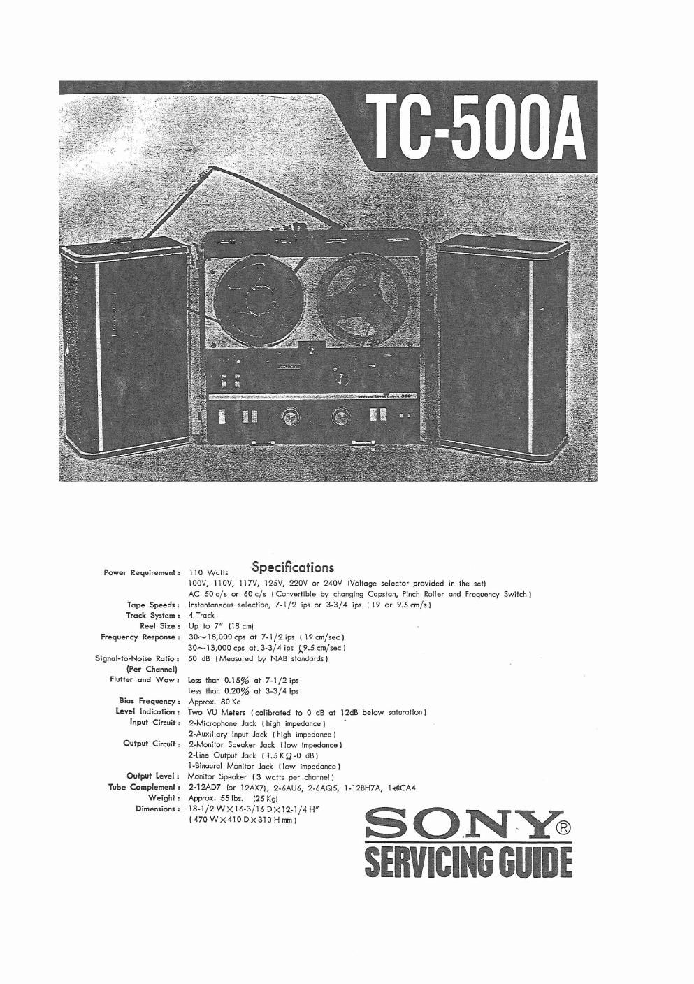 sony tc 500 a service manual