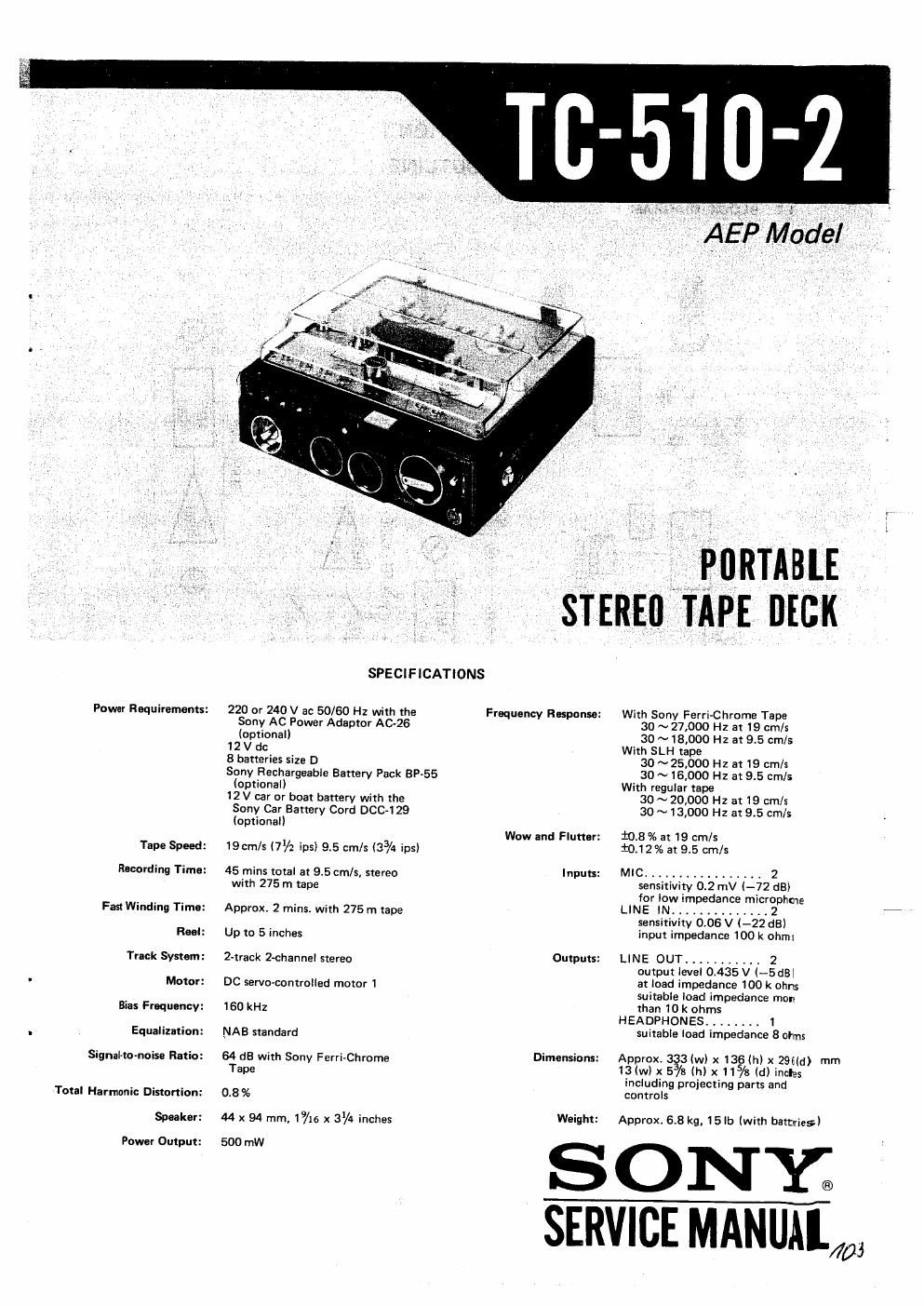 sony tc 510 mk2 service manual