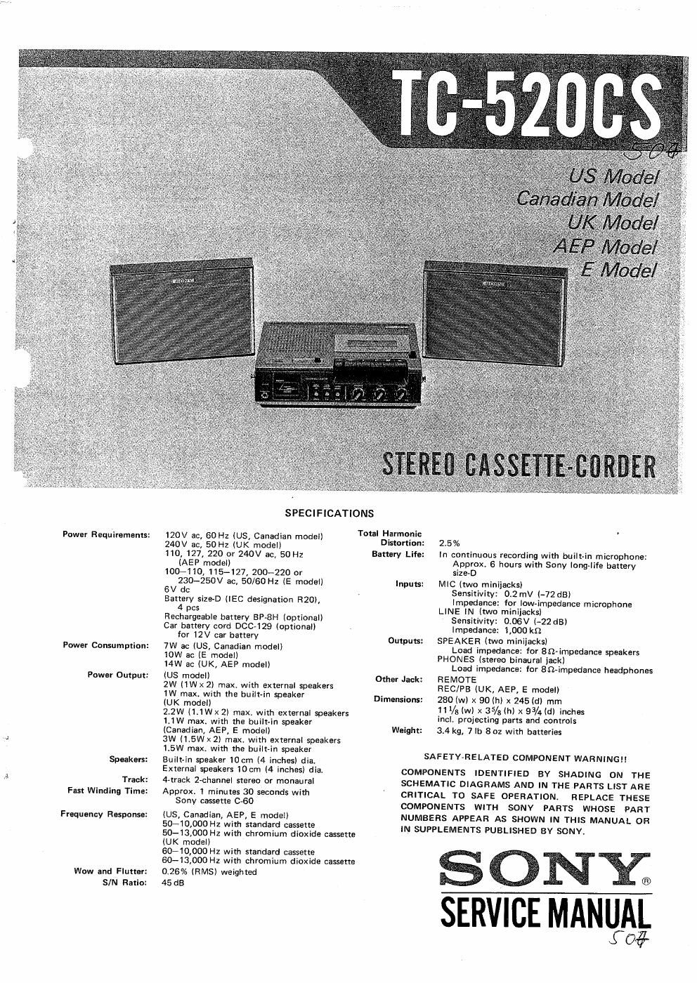 sony tc 520 cs service manual