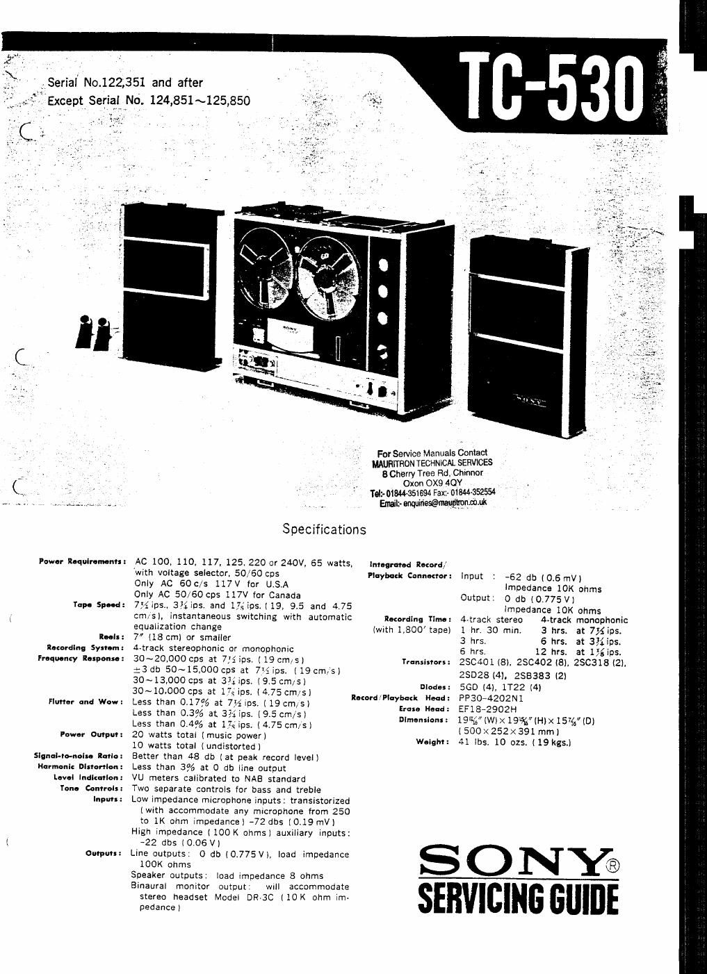 sony tc 530 service manual