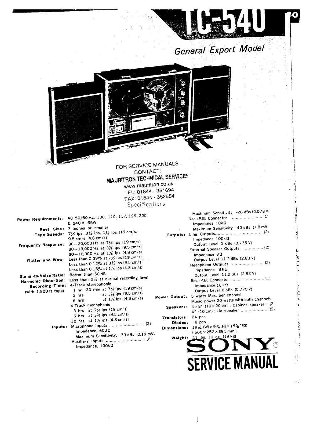 sony tc 540 service manual