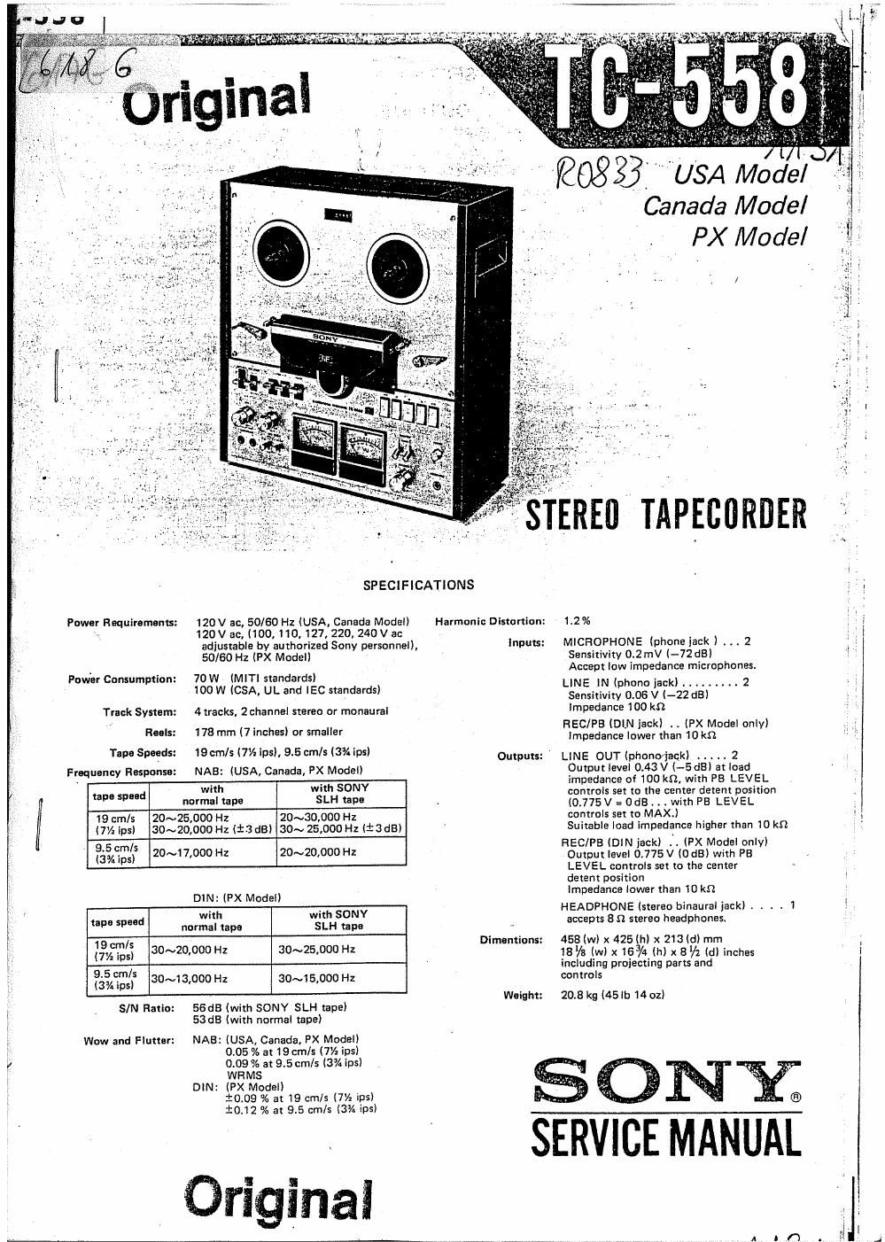 sony tc 558 service manual