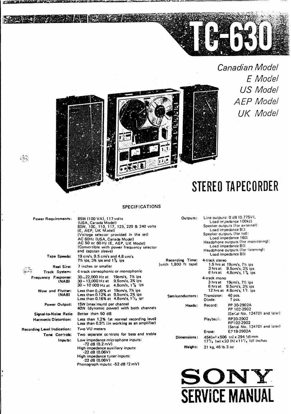 sony tc 630 service manual