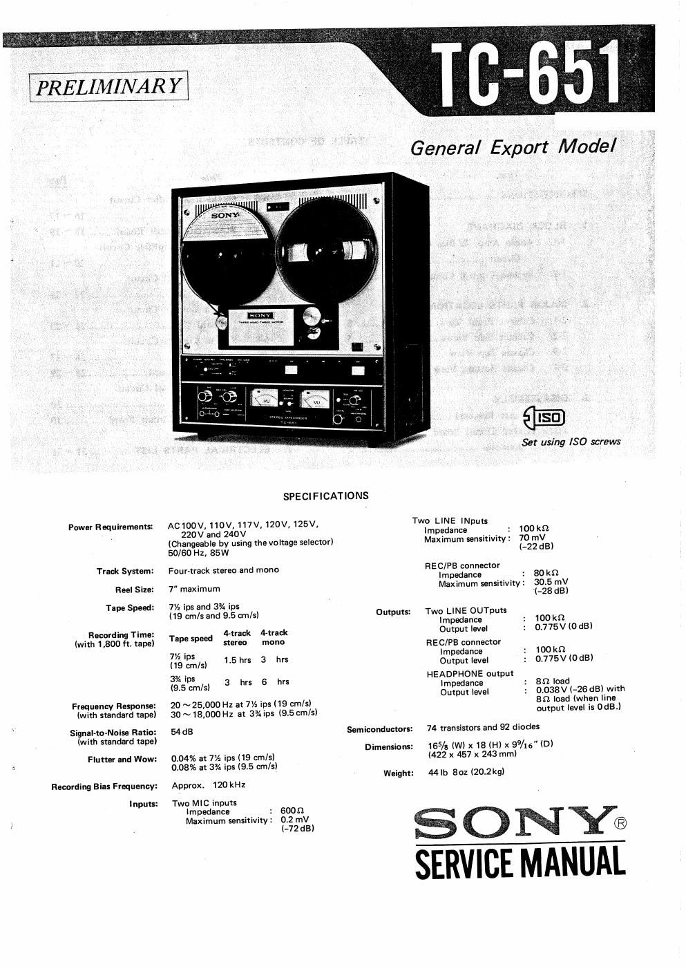 sony tc 651 service manual