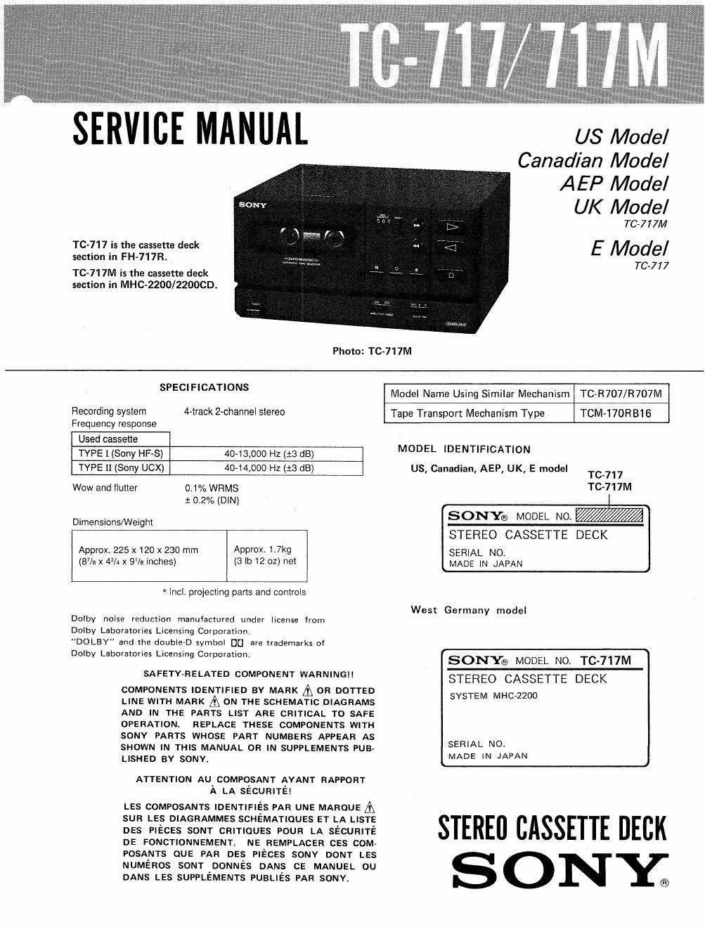 sony tc 717 service manual