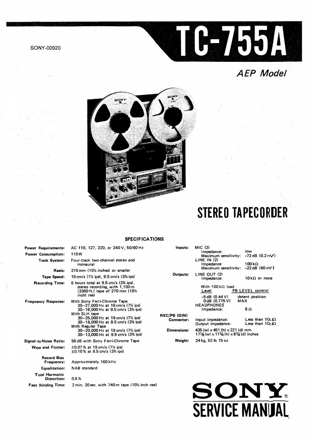 sony tc 755 a service manual