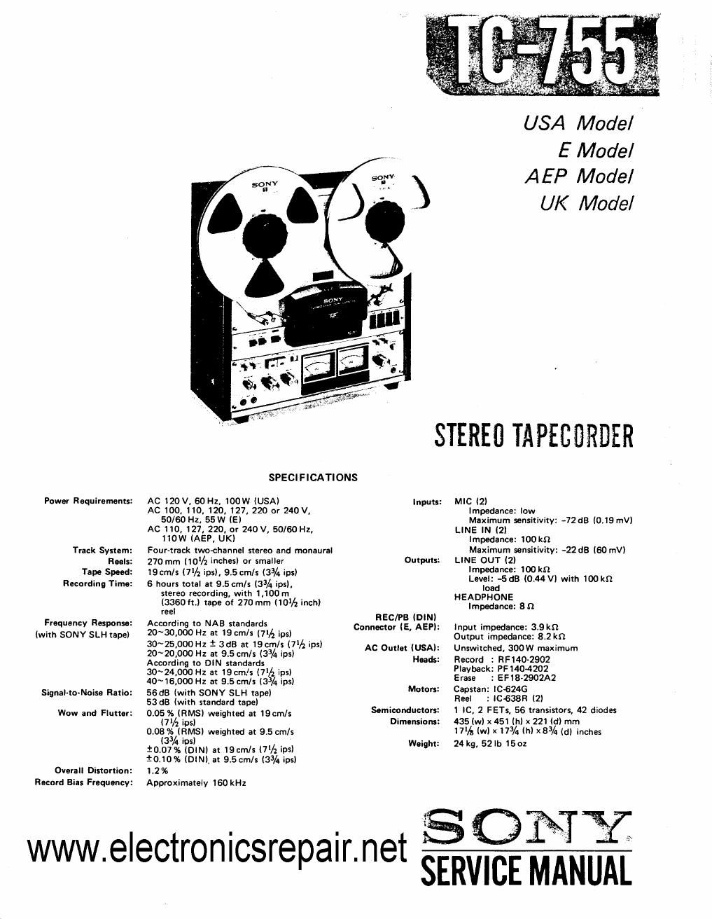 sony tc 755 service manual