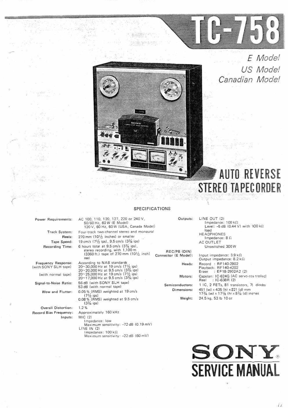 sony tc 758 service manual