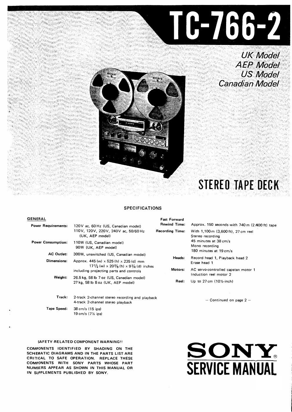 sony tc 766 2 service manual