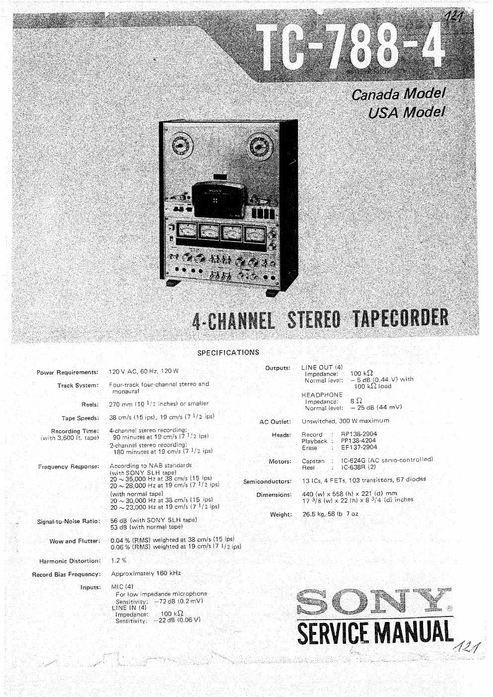 sony tc 788 4 service manual