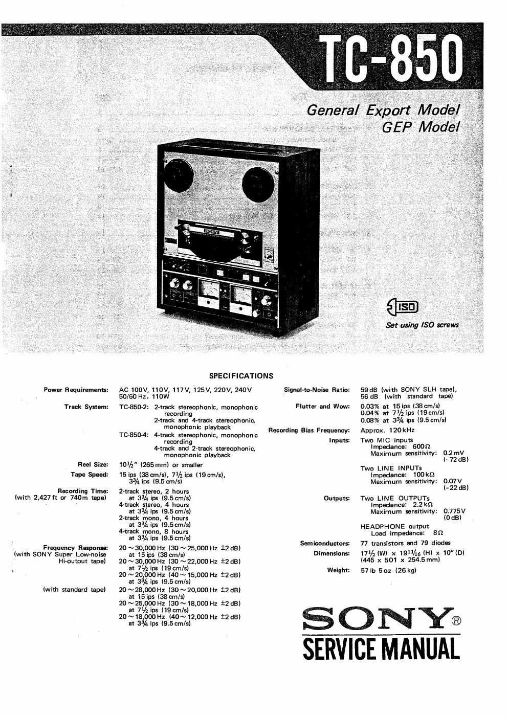 sony tc 850 Service Manual