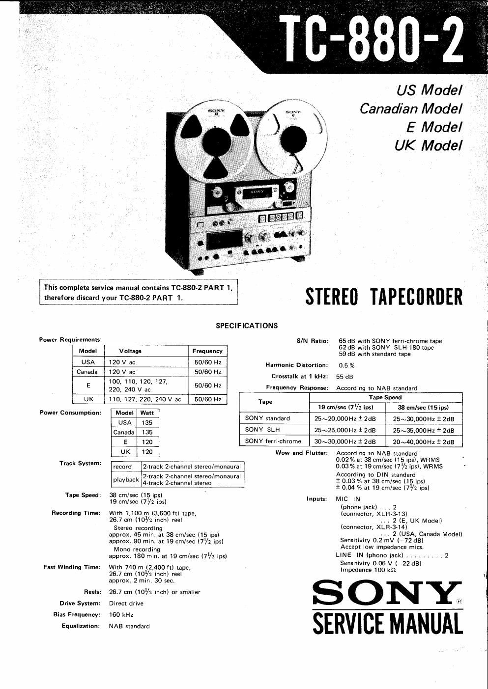 sony tc 880 mk2 service manual
