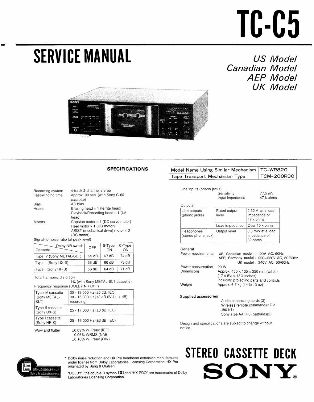 sony tc c 5 service manual