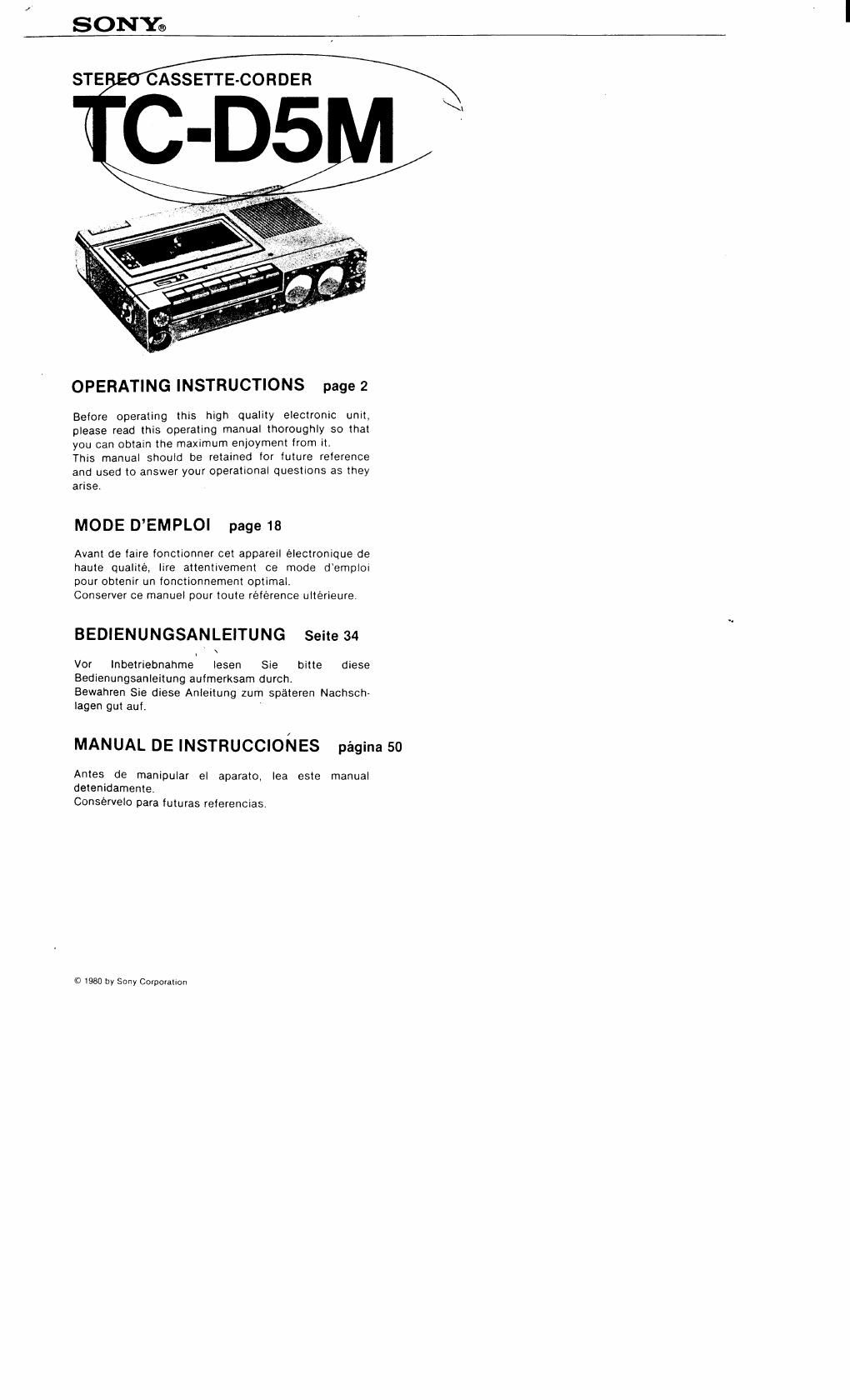 sony tc d 5 m owners manual