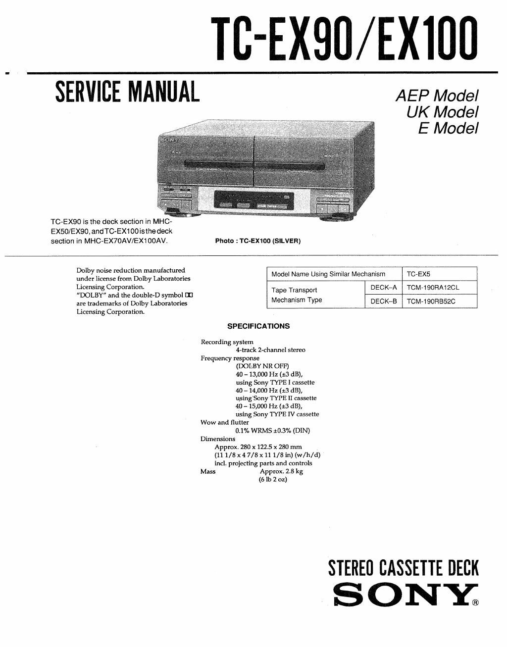 Sony TC EX100 Service Manual