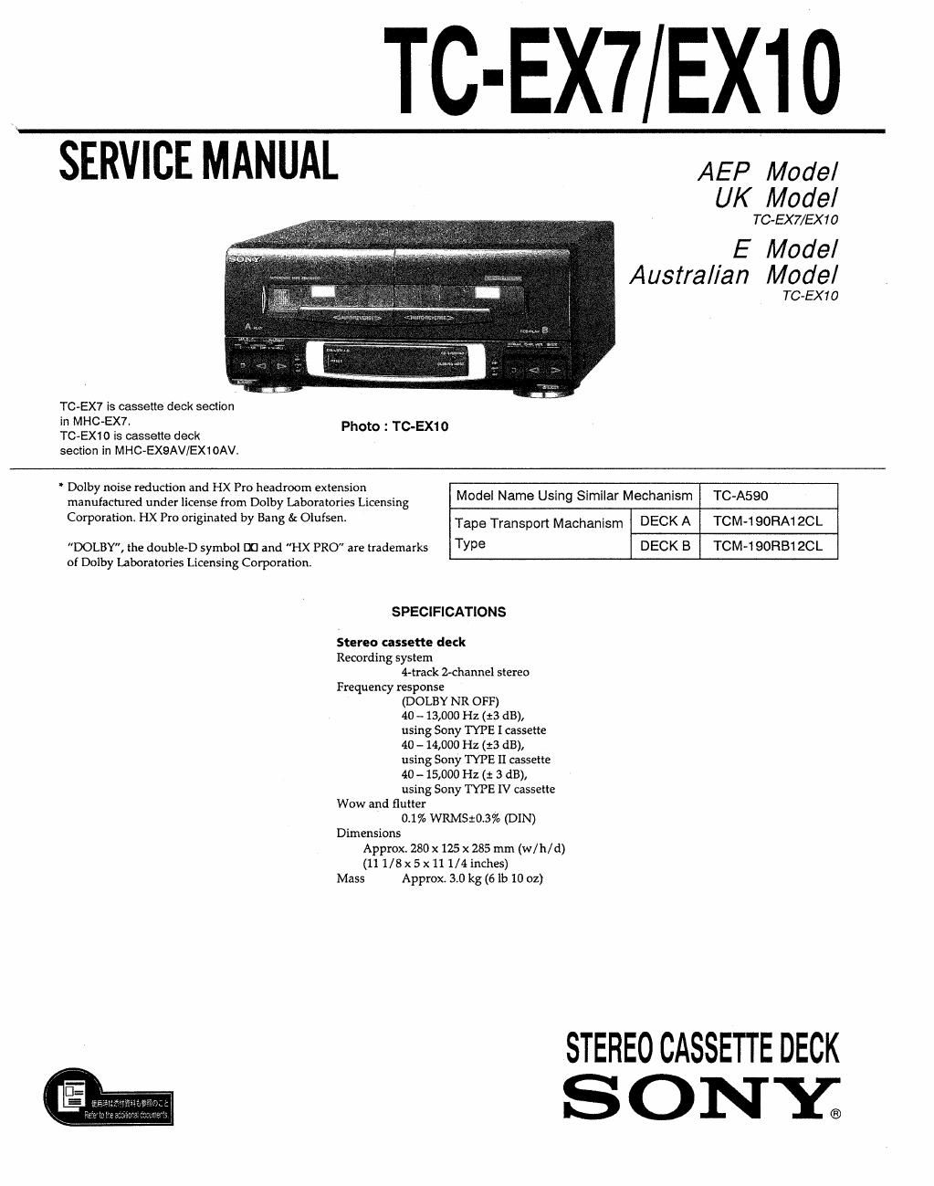 sony tc ex 10 service manual