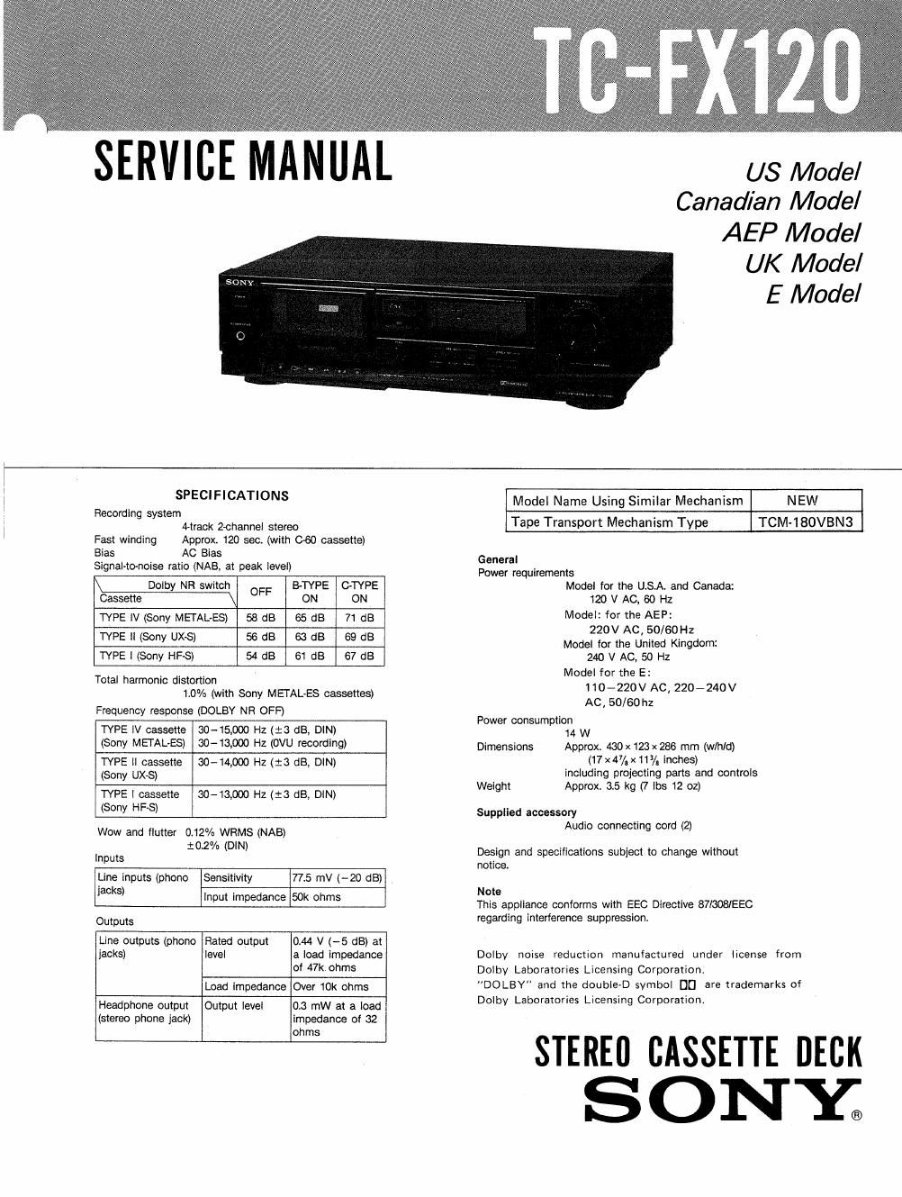 sony tc fx 120 service manual