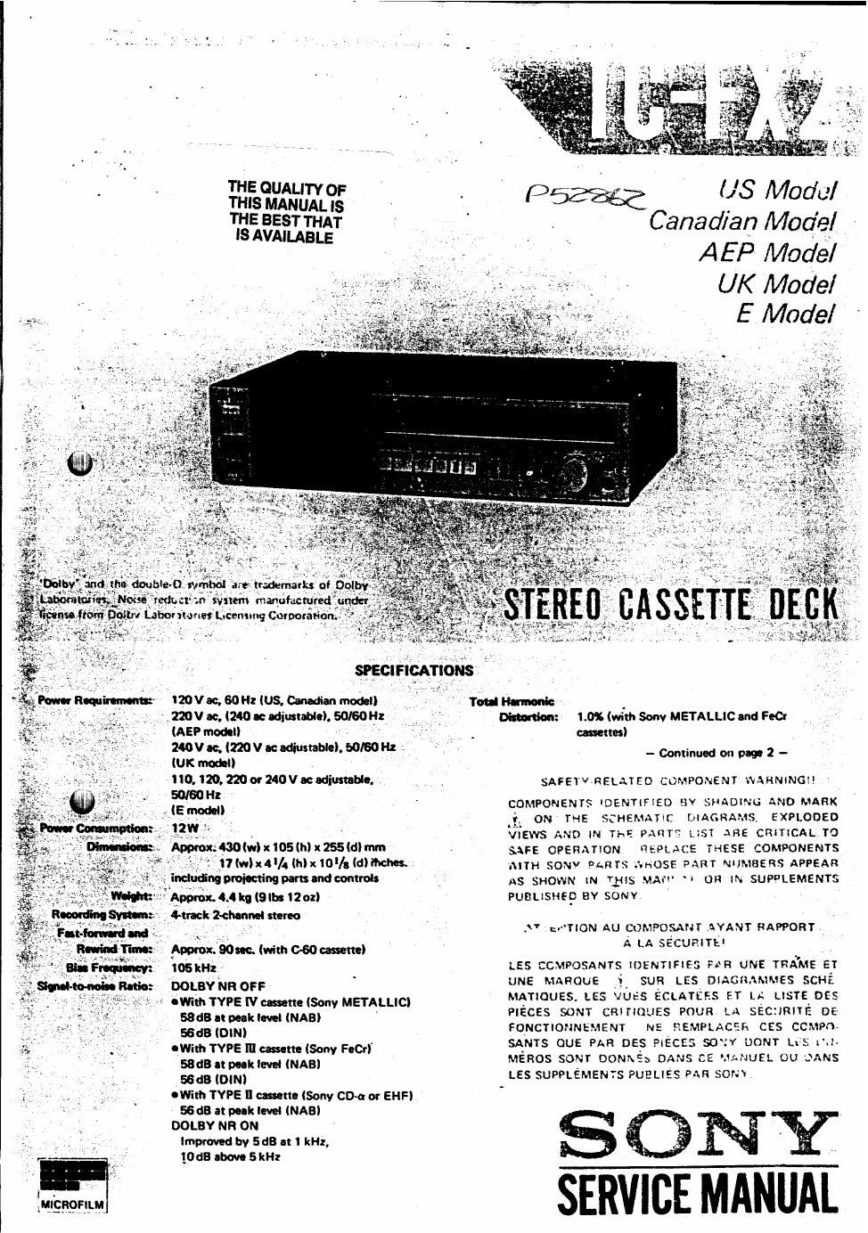 sony tc fx 2 service manual