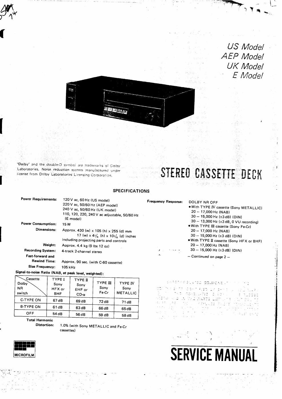 sony tc fx 20 service manual