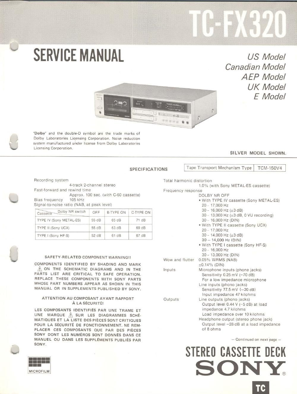 sony tc fx 320 service manual
