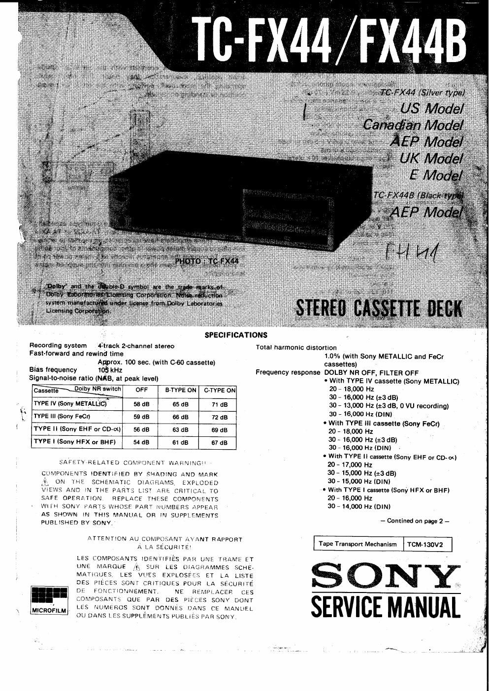 sony tc fx 44 service manual