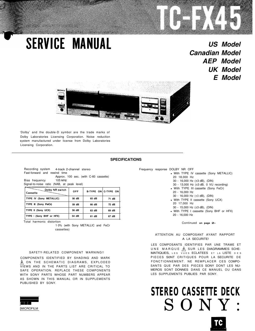 sony tc fx 45 service manual