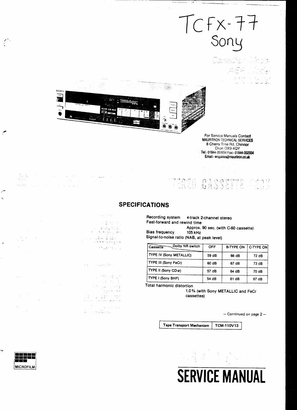 sony tc fx 77 service manual