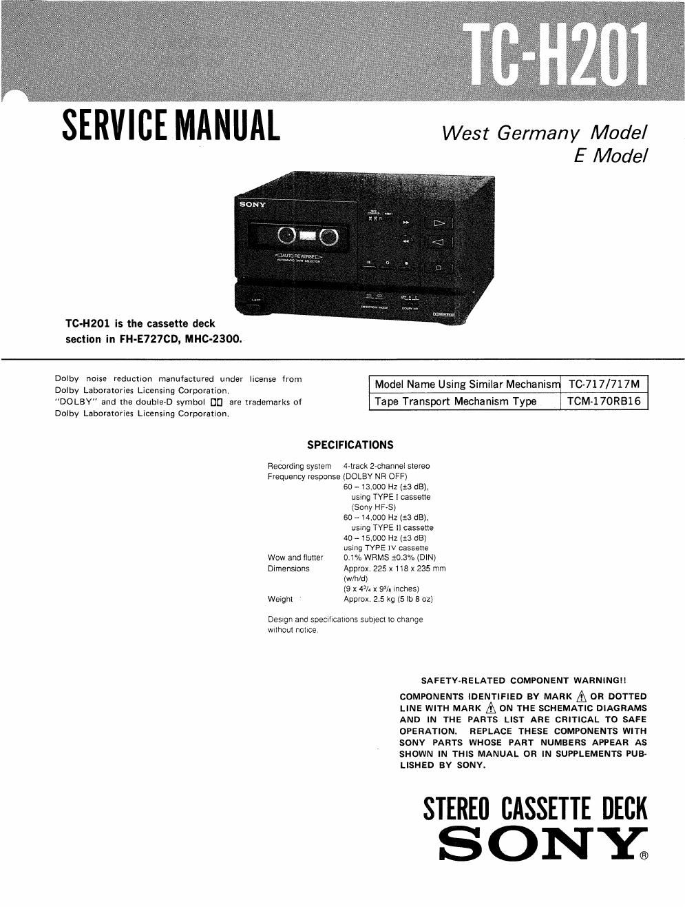 sony tc h 201 service manual