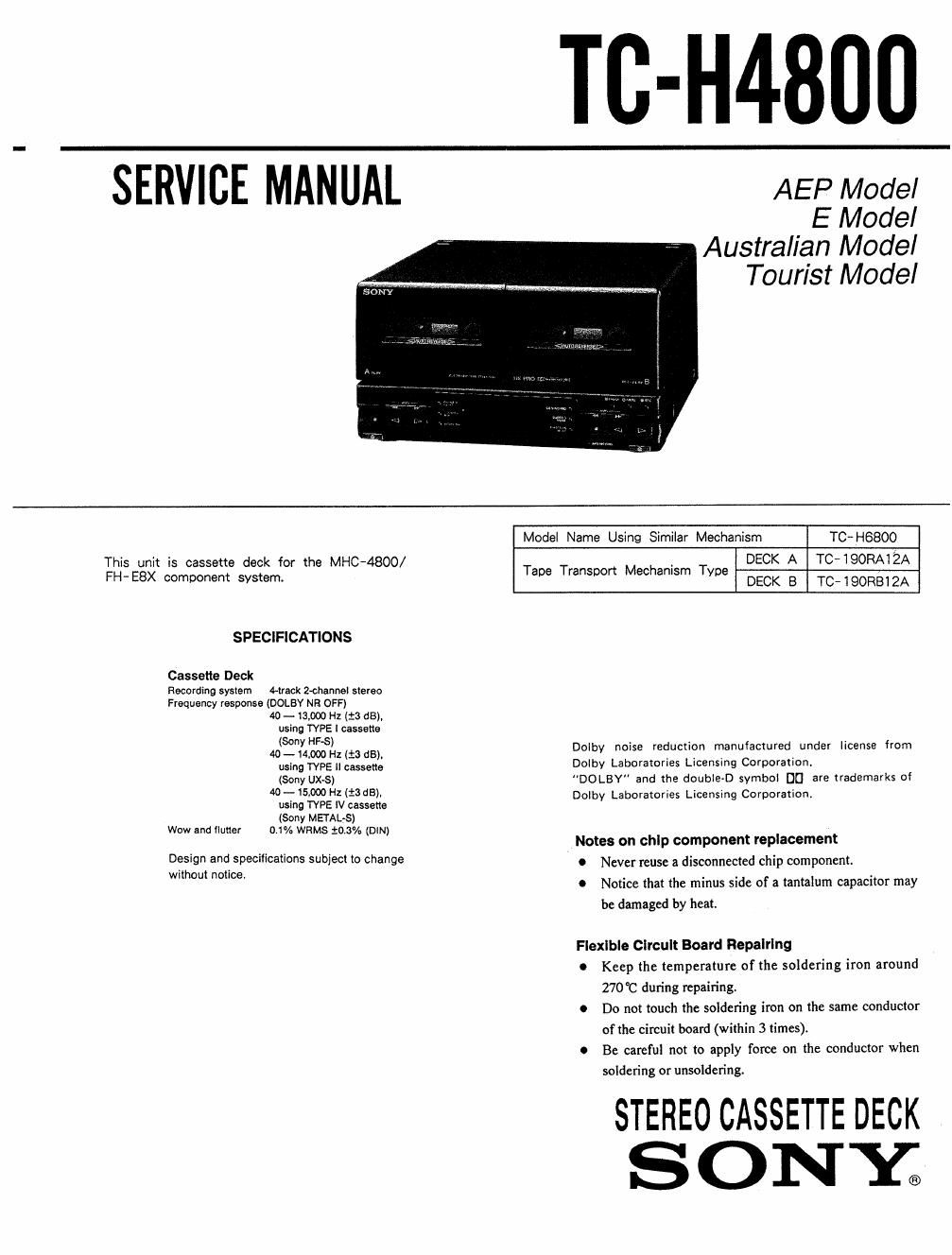 sony tc h 4800 service manual