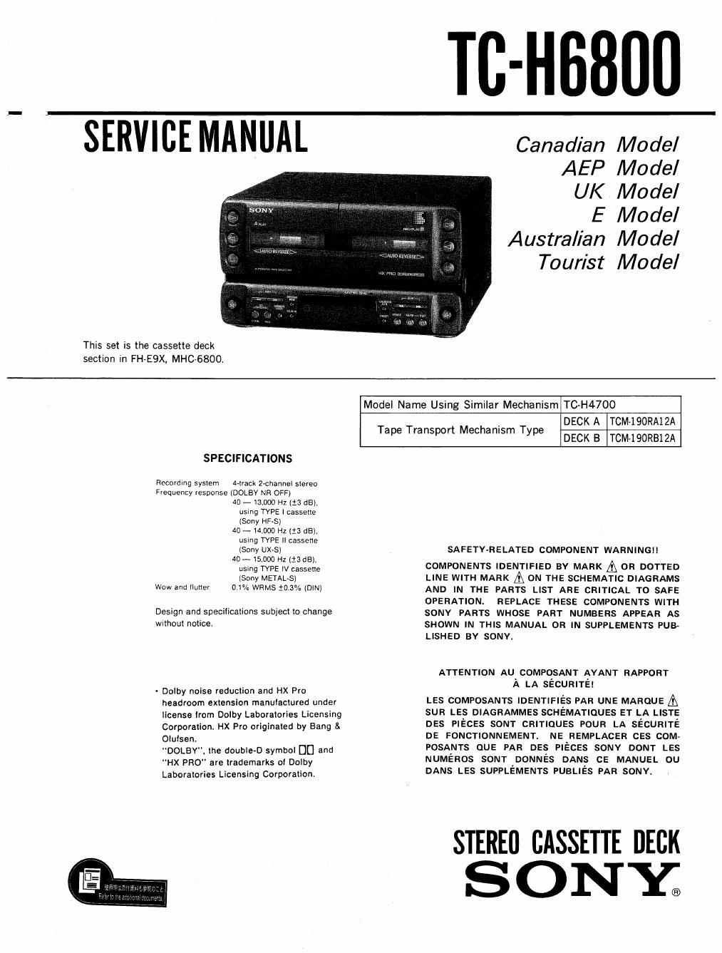 sony tc h 6800 service manual