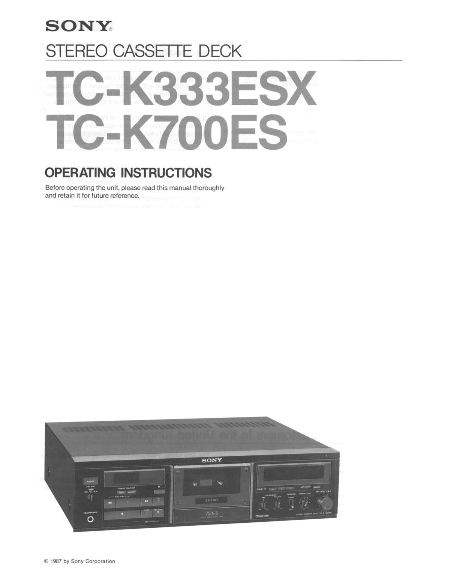 Sony TC K 700ES Owners Manual