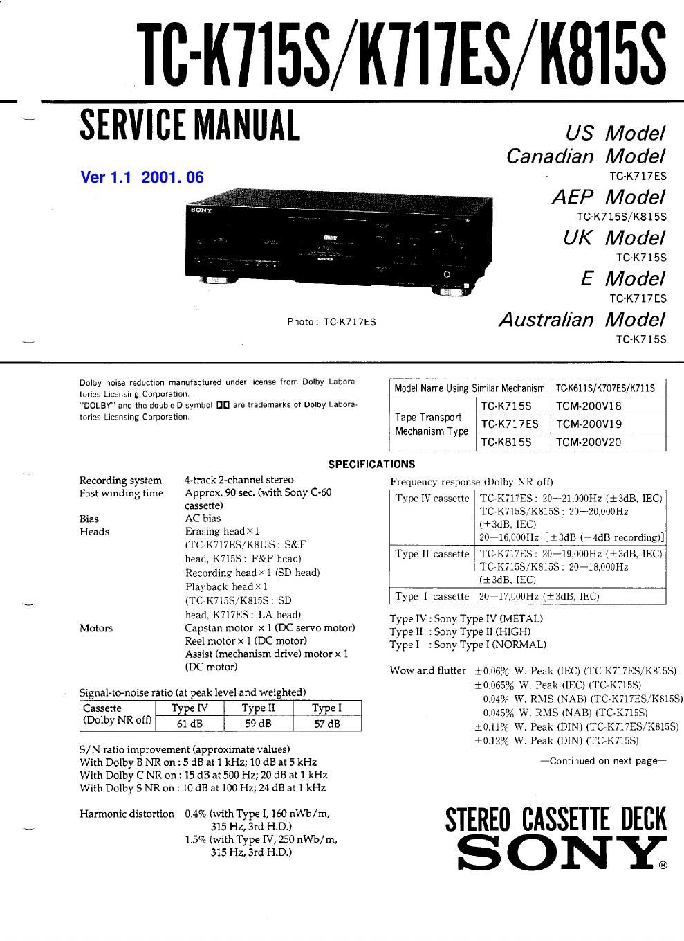 Sony TC K 717ES Service Manual
