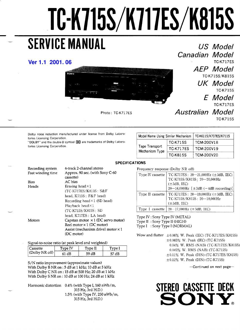 Sony TC K 717ES Service Manual