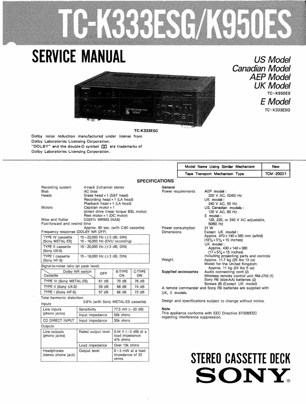 sony tc k 333 esg service manual
