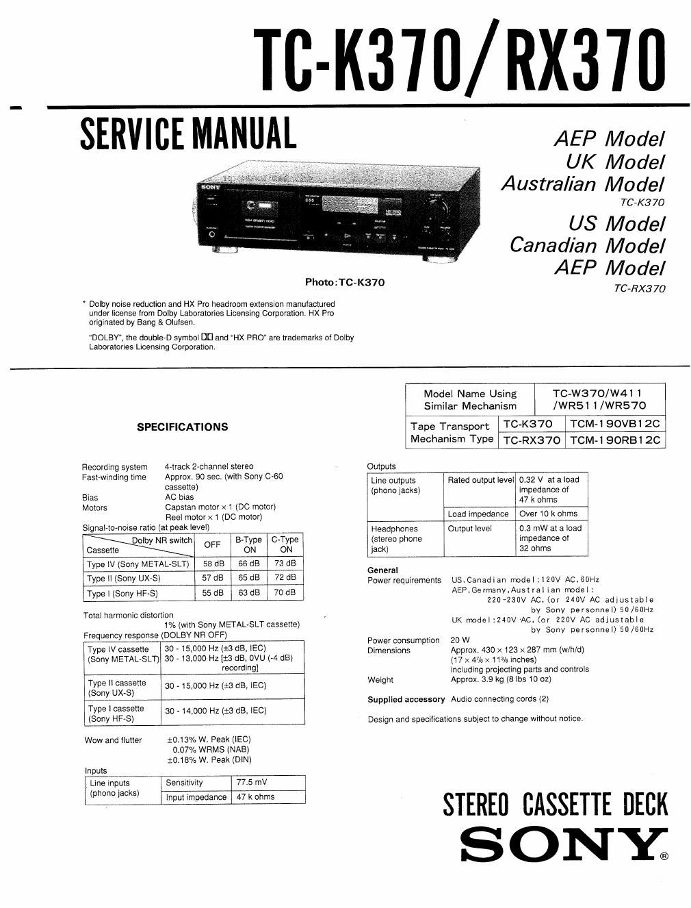 sony tc k 370 service manual