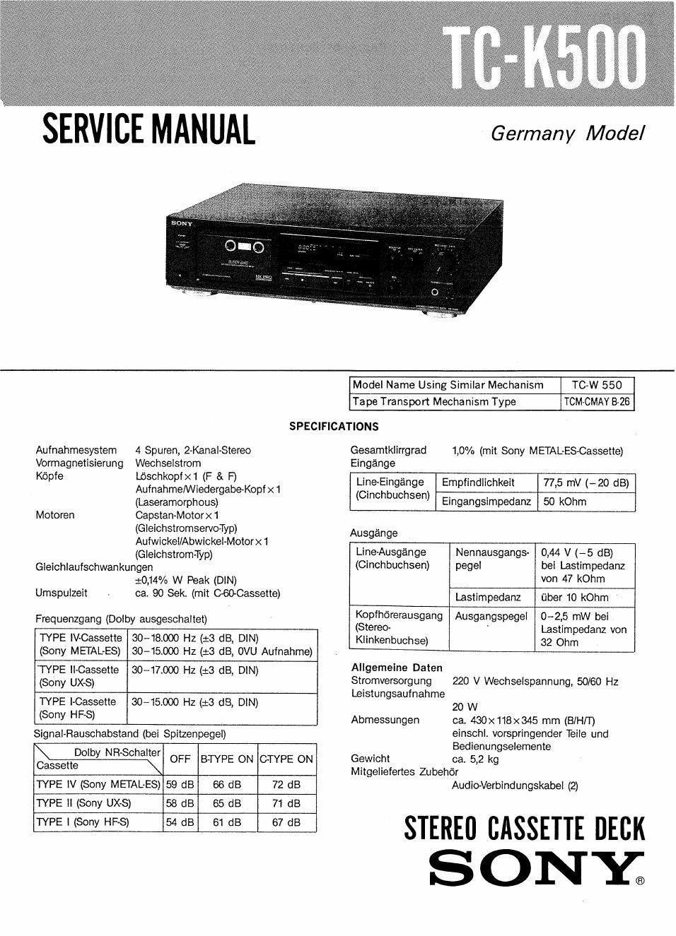 sony tc k 500 service manual