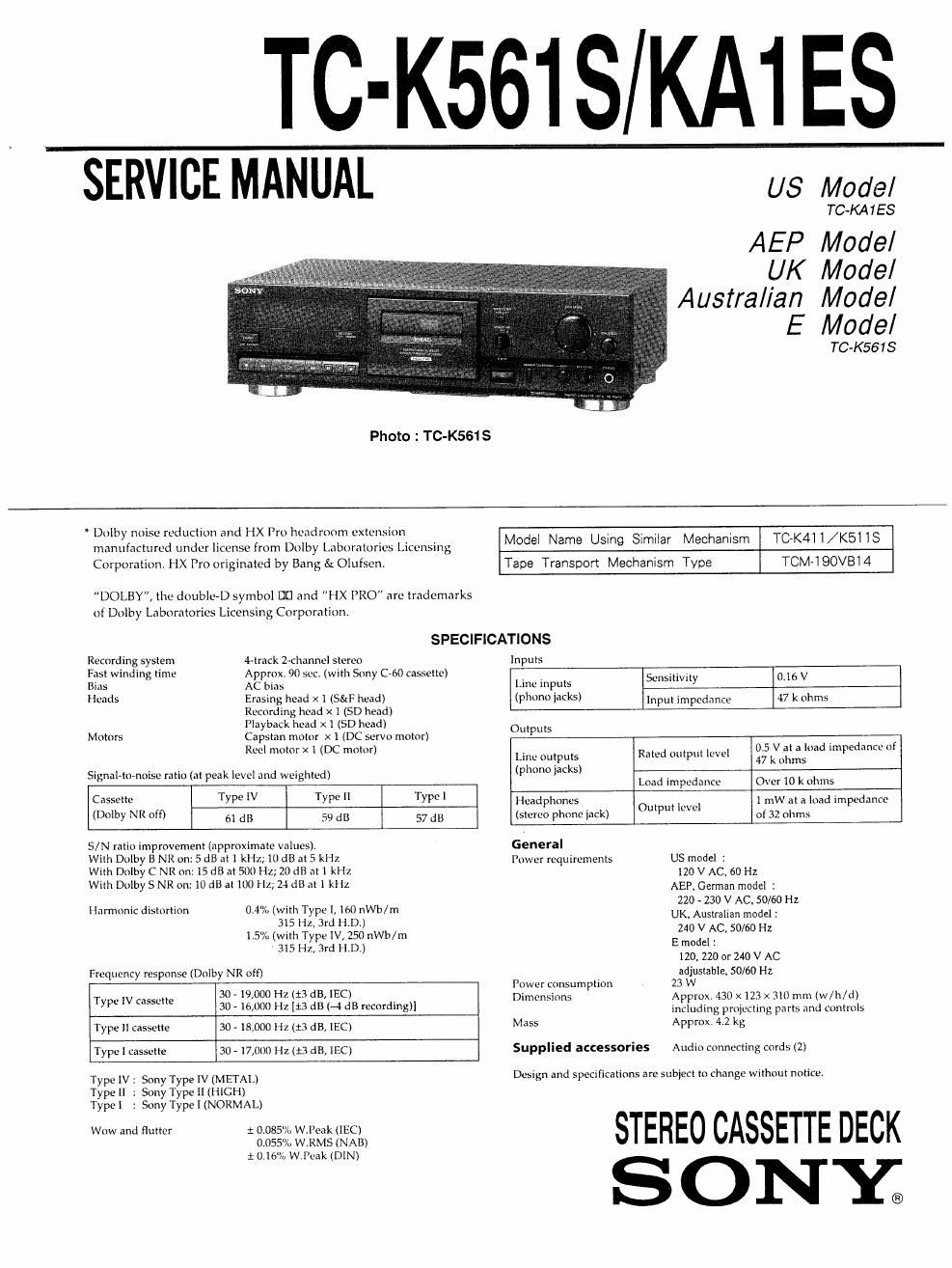 sony tc k 561 s service manual